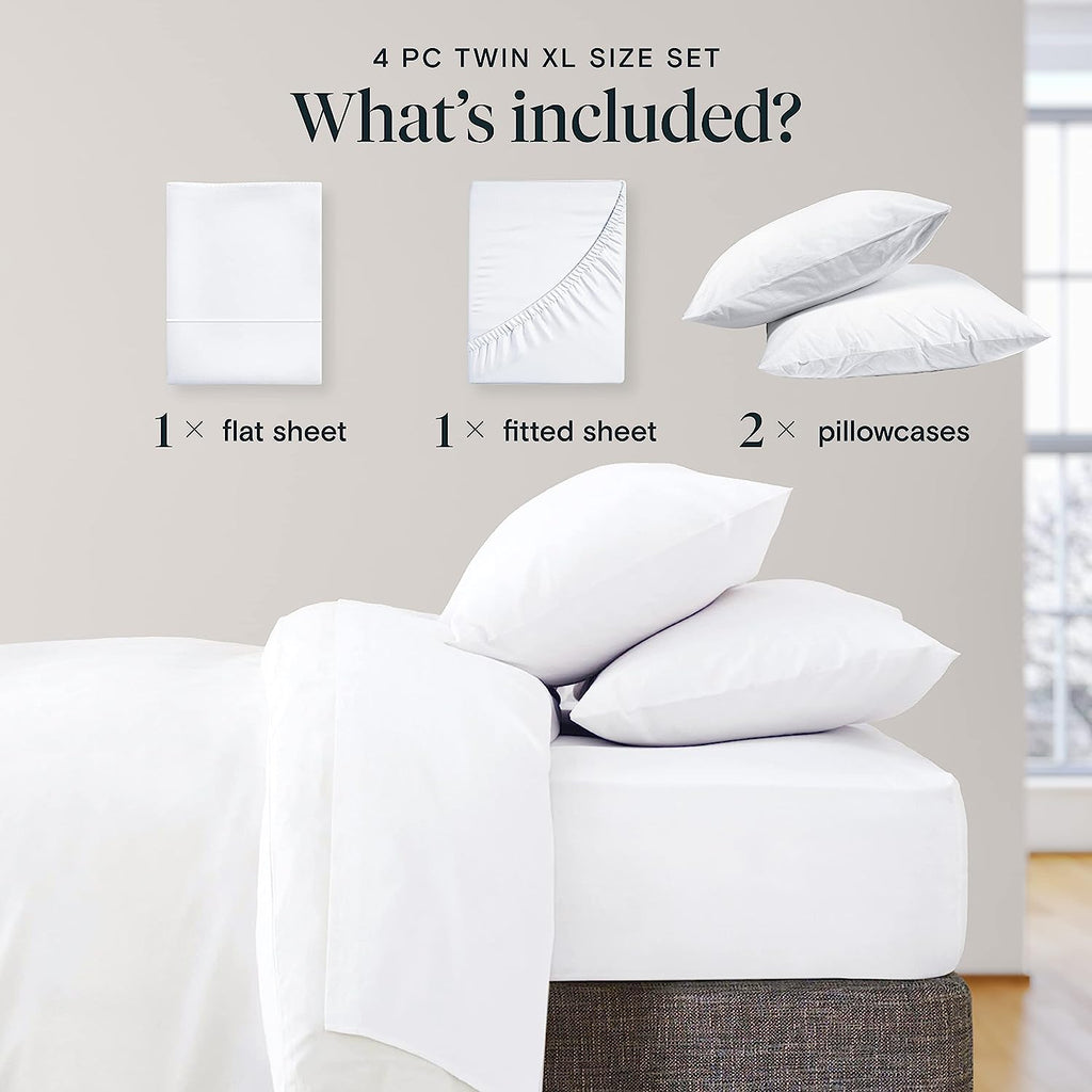 LuxClub Twin XL Sheets Set - Soft Kids Twin Bed Sheets for Boys and Girls, 4 PC Deep Pockets 18" Eco Friendly Wrinkle Free Fitted Sheets Machine Washable Hotel Bedding Silky Soft- White Twin XL