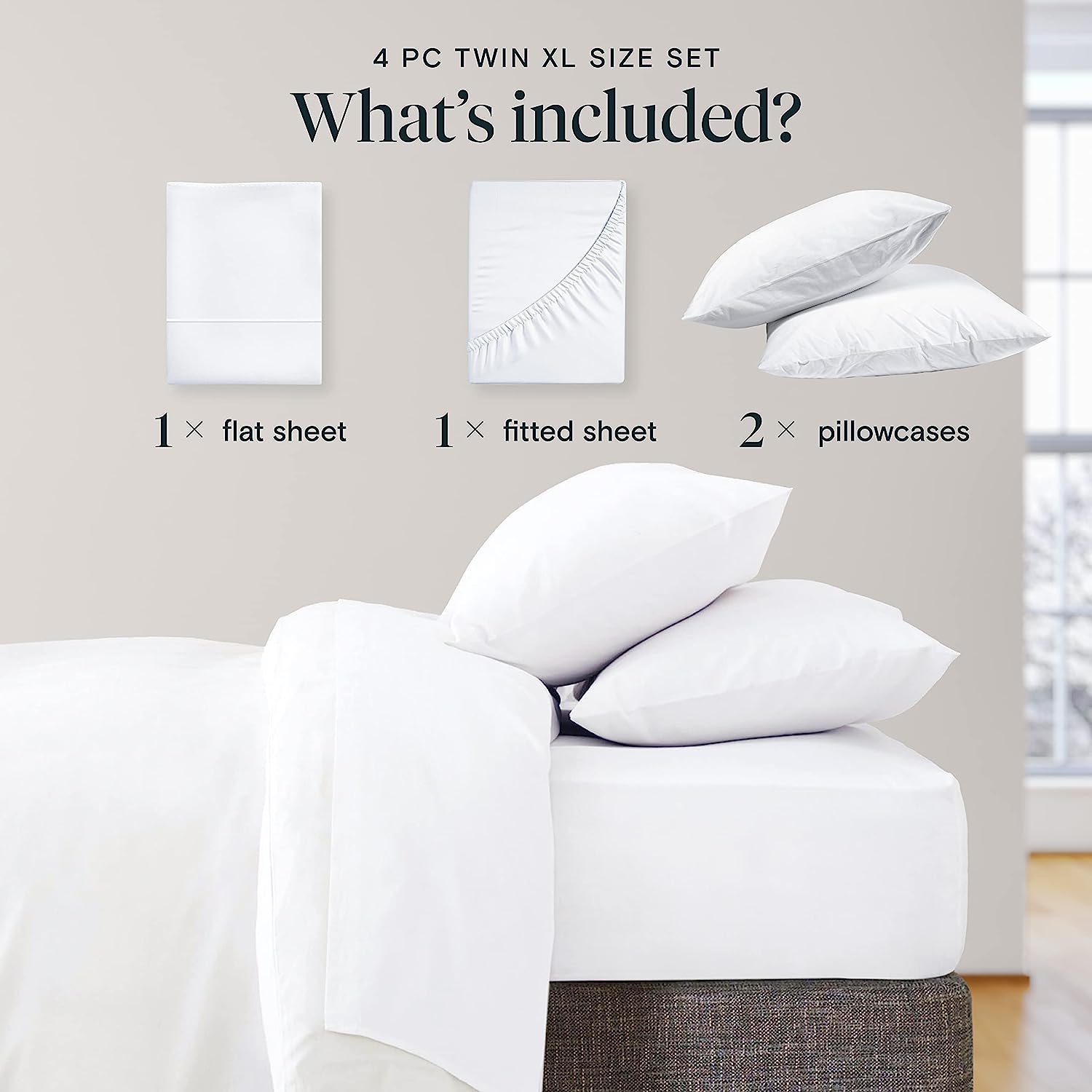 LuxClub Twin XL Sheets Set - Soft Kids Twin Bed Sheets for Boys and Girls, 4 PC Deep Pockets 18" Eco Friendly Wrinkle Free Fitted Sheets Machine Washable Hotel Bedding Silky Soft- White Twin XL
