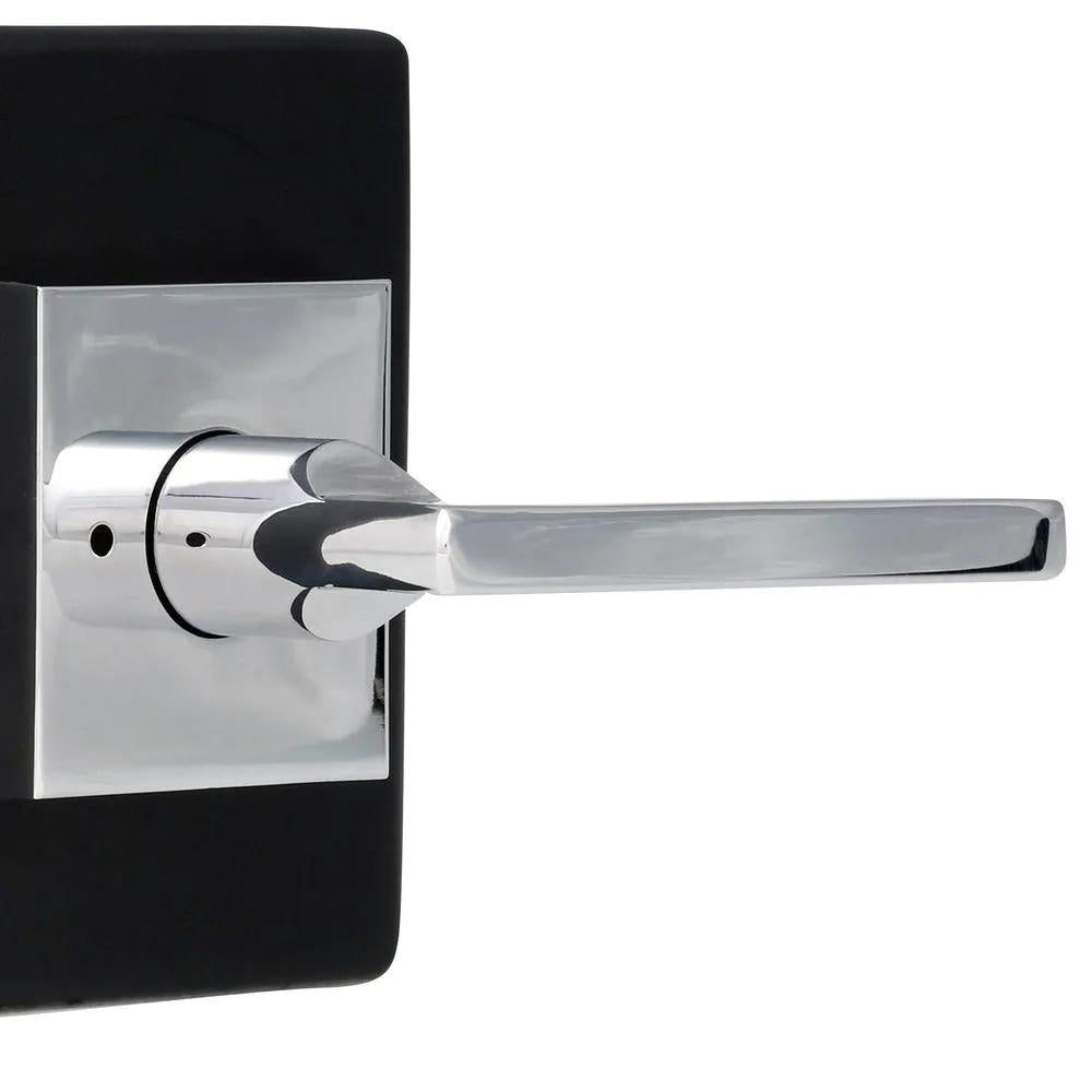 Reserve Square Polished Chrome Privacy Bed/Bath Door Lever with Contemporary Square Rose