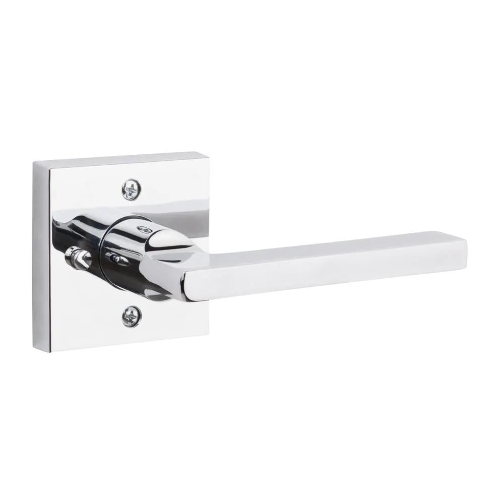 Reserve Square Polished Chrome Privacy Bed/Bath Door Lever with Contemporary Square Rose