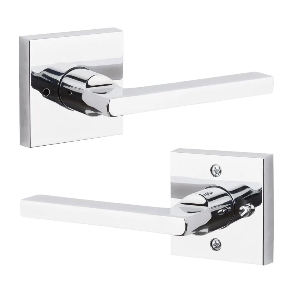 Reserve Square Polished Chrome Privacy Bed/Bath Door Lever with Contemporary Square Rose