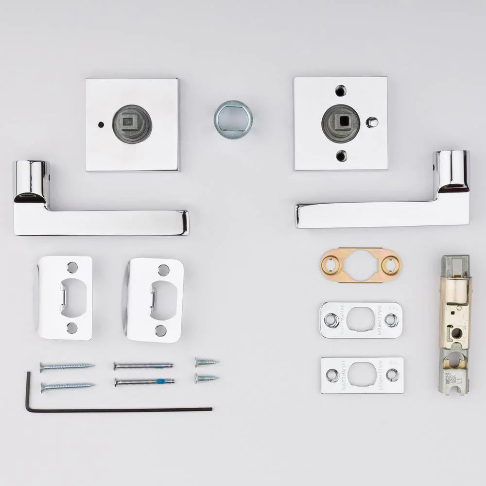 Reserve Square Polished Chrome Privacy Bed/Bath Door Lever with Contemporary Square Rose