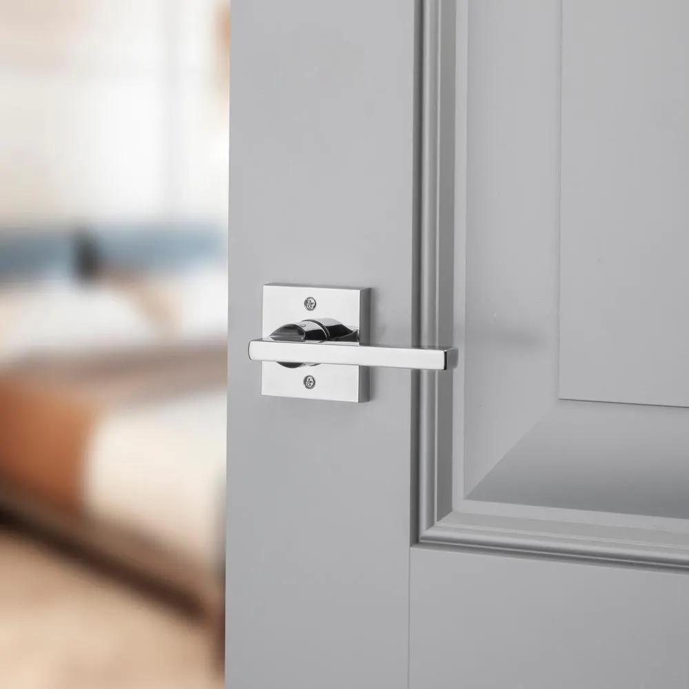 Reserve Square Polished Chrome Privacy Bed/Bath Door Lever with Contemporary Square Rose