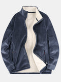 mens thicken fleece lined velour stand collar solid warm overcoats with pocket