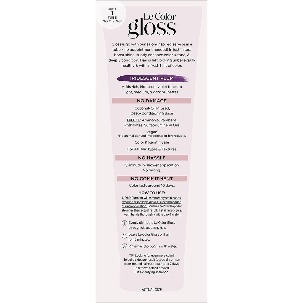L’Oréal Paris Le Color Gloss One Step In-Shower Toning Hair Gloss, Neutralizes Brass, Conditions &amp; Boosts Shine, Iridescent Plum Purple, 4 Ounce