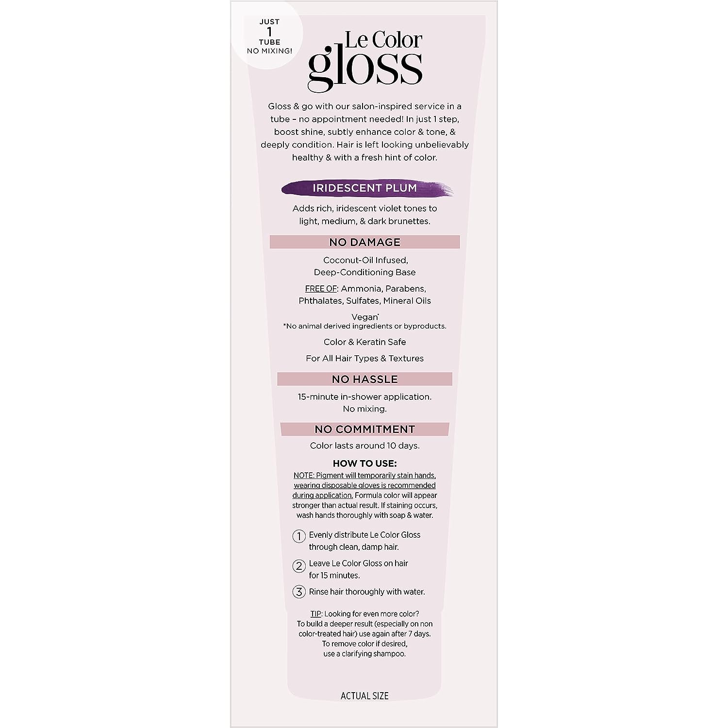 L’Oréal Paris Le Color Gloss One Step In-Shower Toning Hair Gloss, Neutralizes Brass, Conditions &amp; Boosts Shine, Iridescent Plum Purple, 4 Ounce