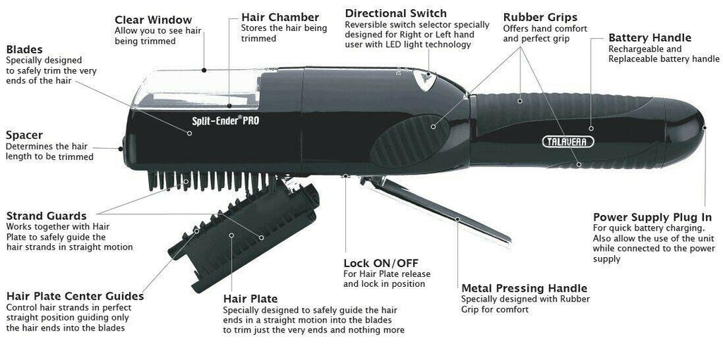 Used Split Ender PRO by Talavera Cordless Split End Hair Trimmer (BLACK)