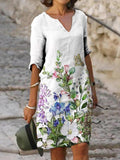 Casual Printed Mid-Sleeve V-Neck Women'S Dress