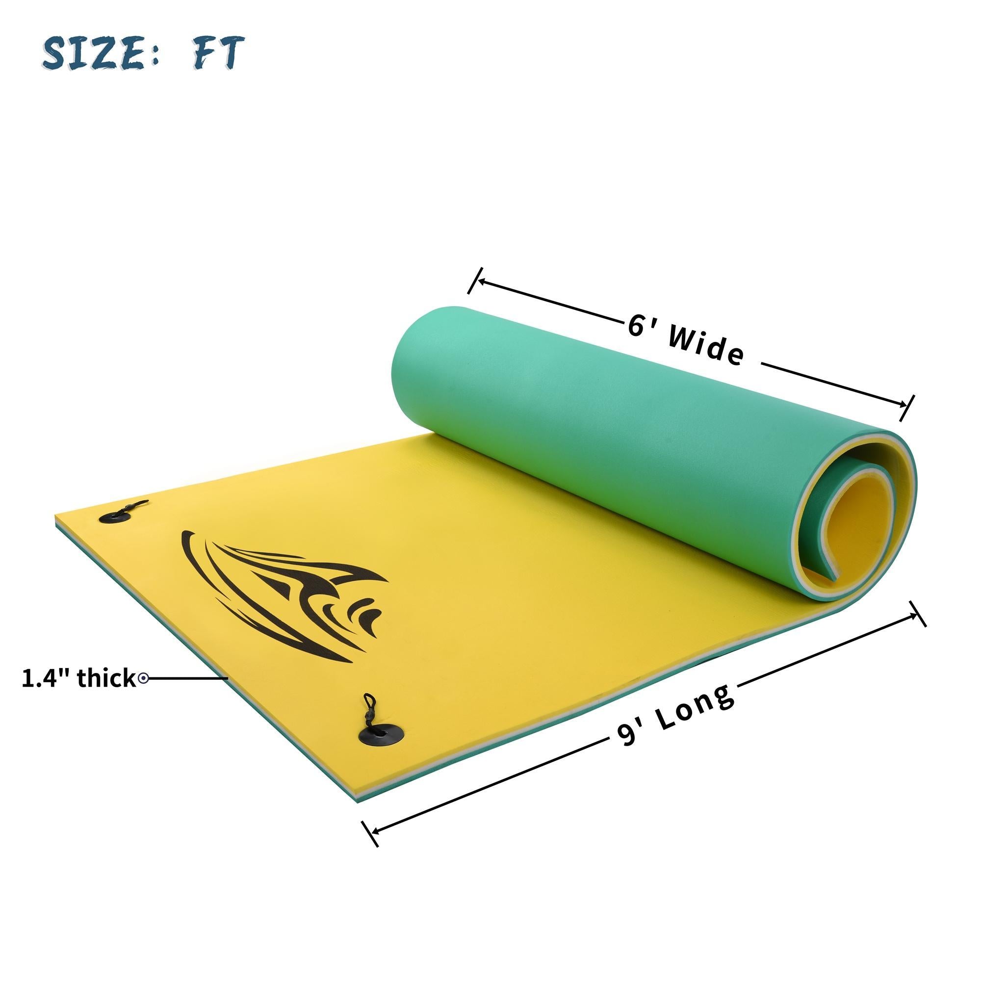 9ft x 6ft Floating Water Mat Foam Pad Lake Floats Lily Pad, 3-Layer XPE Water Pad with StoraStraps for Outdoor Water Activities