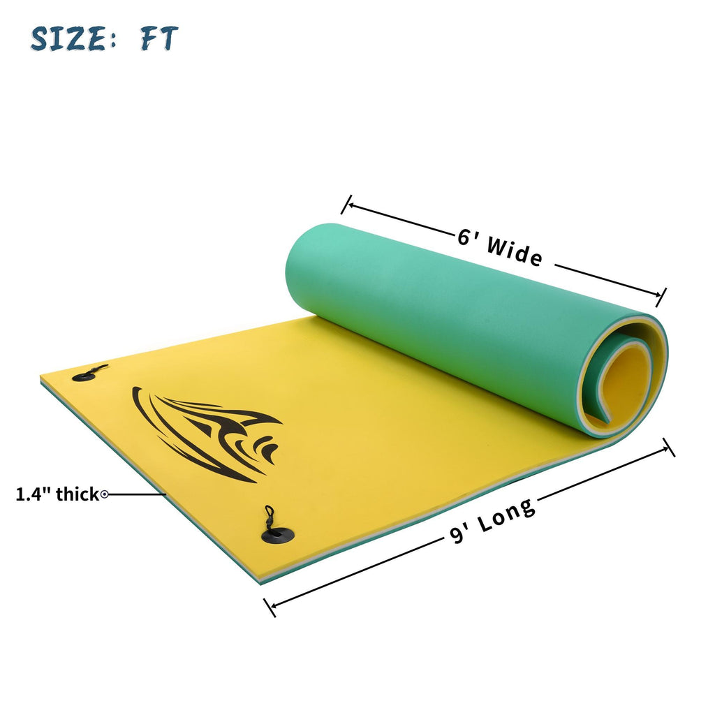 9ft x 6ft Floating Water Mat Foam Pad Lake Floats Lily Pad, 3-Layer XPE Water Pad with StoraStraps for Outdoor Water Activities
