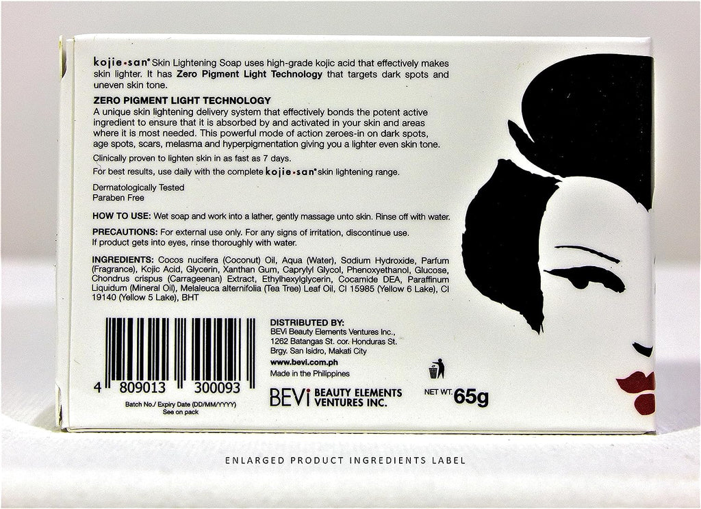 Kojie San Skin Lightening Authentic Kojic Acid Soap Even and Lighten Skin Tone - 1 x 65g Bar
