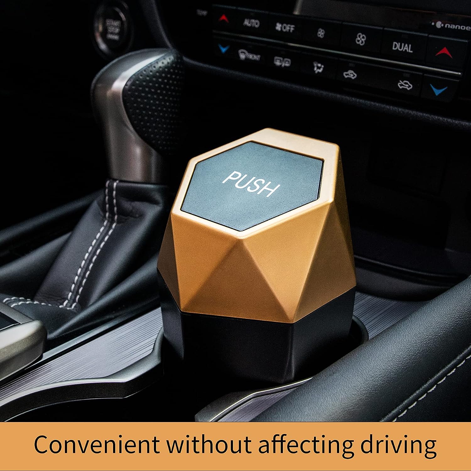 JUSTTOP Car Trash Can with Lid, Diamond  Small Automatic Portable Trash Can, Easy to Clean, Used in Car Home Office (Gold)
