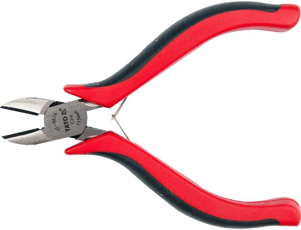 Yato YT-6614 Mini Pliers Side Cutting 115mm|HRC 55-62|TPR/PVC 3 colour handle| Cr-Ni|DIN 5749|Plier Tools|Plier for Home|Plier Knife|Industrial Tools|Combination Plier|Insulated|Red-Silver|Electrical