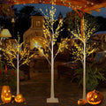 SYNGAR 4/5/6 Ft Pre-lit Artificial Christmas Birch Tree Pack of 3 for Home, Festival, Party, Christmas Decoration, Indoor and Outdoor Use, Warm White