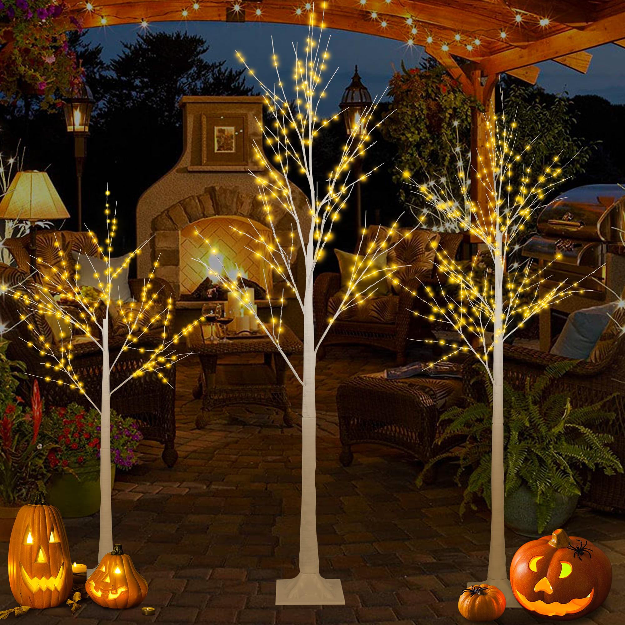 SYNGAR 4/5/6 Ft Pre-lit Artificial Christmas Birch Tree Pack of 3 for Home, Festival, Party, Christmas Decoration, Indoor and Outdoor Use, Warm White