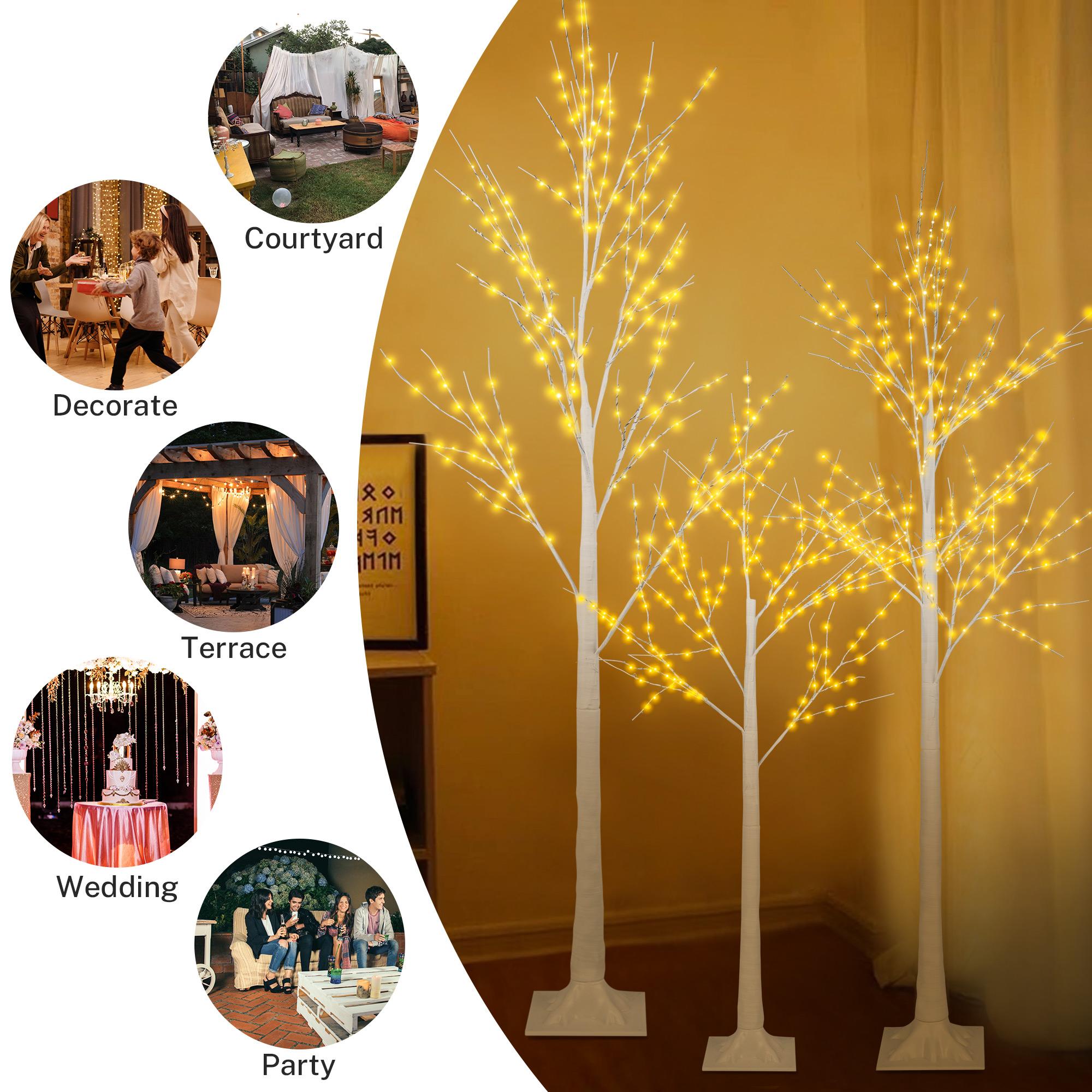 SYNGAR 4/5/6 Ft Pre-lit Artificial Christmas Birch Tree Pack of 3 for Home, Festival, Party, Christmas Decoration, Indoor and Outdoor Use, Warm White