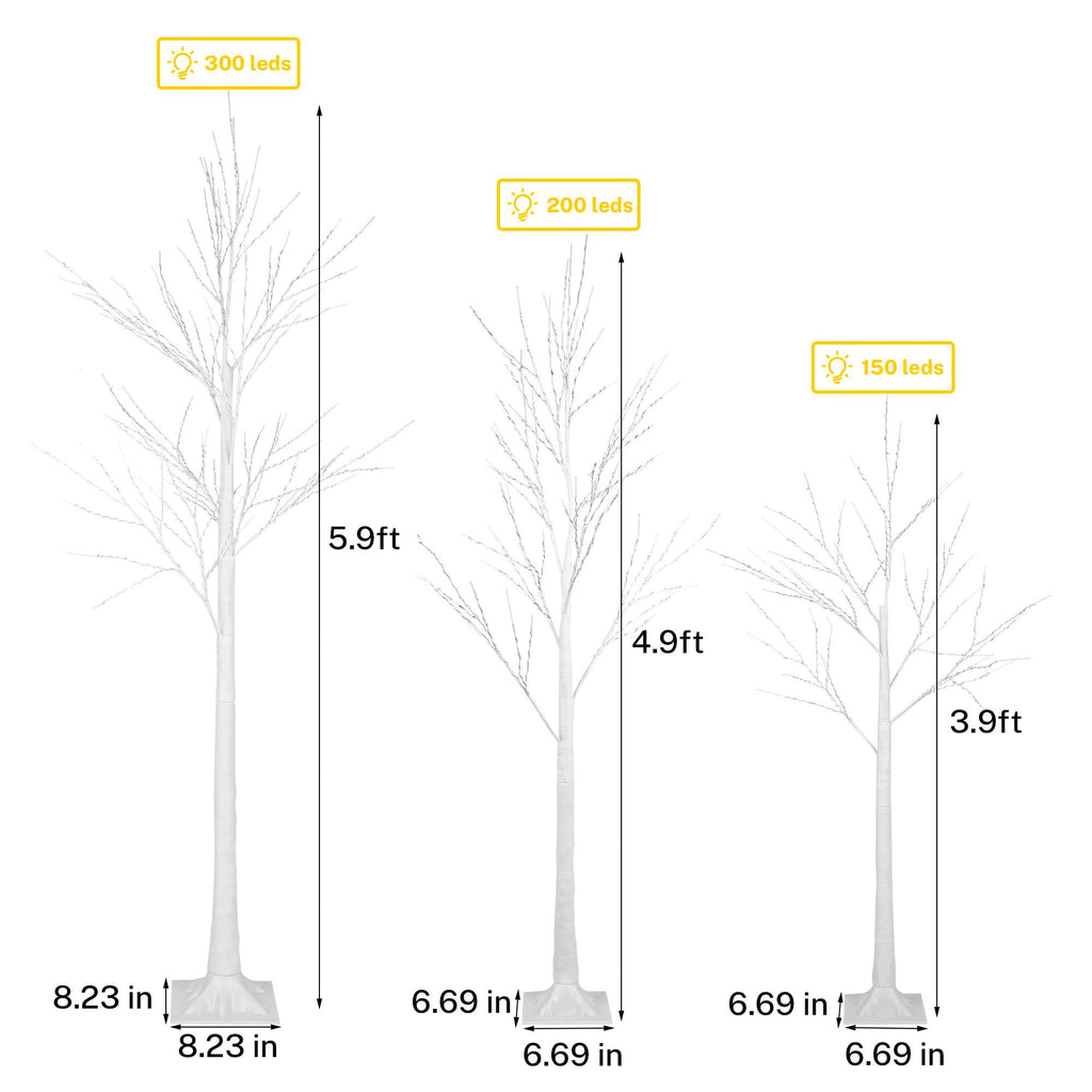 SYNGAR 4/5/6 Ft Pre-lit Artificial Christmas Birch Tree Pack of 3 for Home, Festival, Party, Christmas Decoration, Indoor and Outdoor Use, Warm White