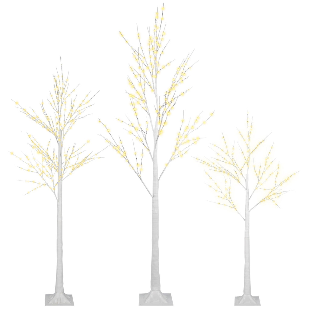 SYNGAR 4/5/6 Ft Pre-lit Artificial Christmas Birch Tree Pack of 3 for Home, Festival, Party, Christmas Decoration, Indoor and Outdoor Use, Warm White