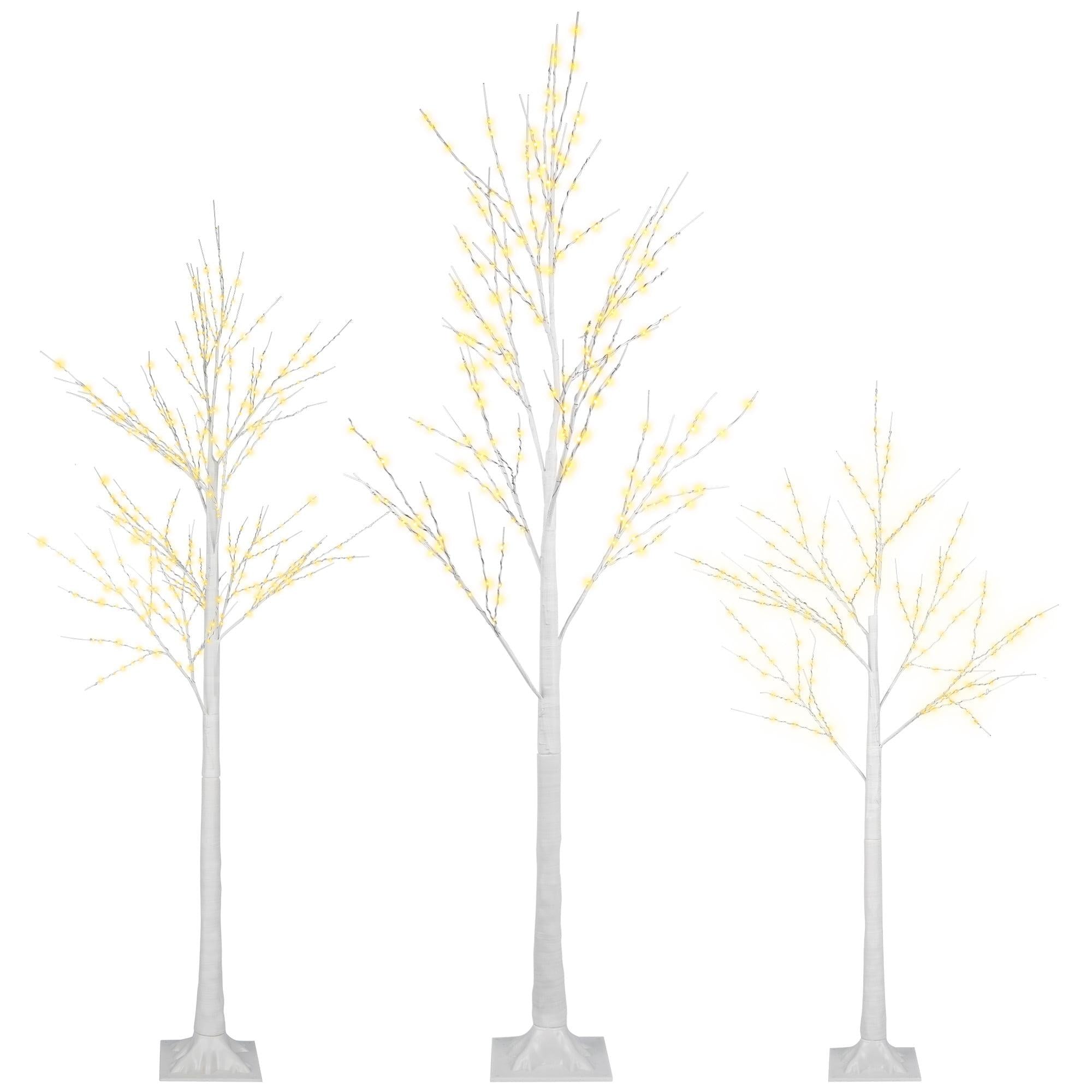SYNGAR 4/5/6 Ft Pre-lit Artificial Christmas Birch Tree Pack of 3 for Home, Festival, Party, Christmas Decoration, Indoor and Outdoor Use, Warm White