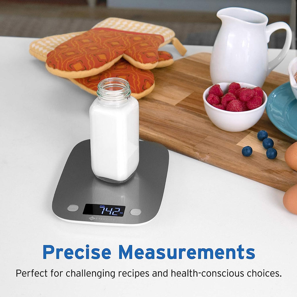 Etekcity Food Kitchen Scale, Digital Grams and Ounces for Weight Loss, Baking, Cooking, Keto and Meal Prep, Medium, Silver Stainless Steel