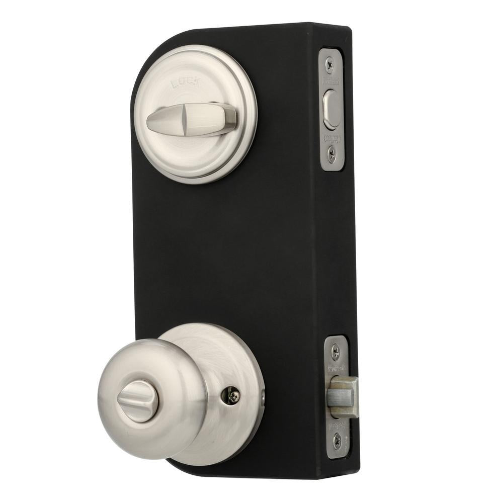 Juno Satin Nickel Exterior Entry Door Knob and Single Cylinder Deadbolt Combo Pack Featuring SmartKey Security
