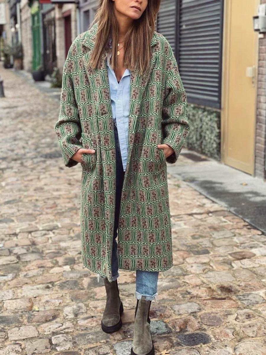 Fashion Geo Floral Print Coat Women