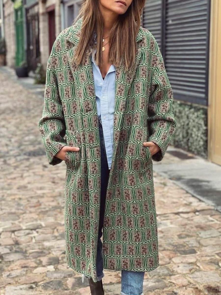 Fashion Geo Floral Print Coat Women