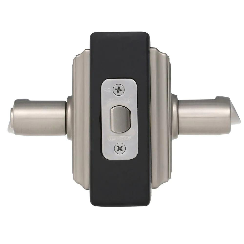 Accent Satin Nickel Privacy Bed/Bath Door Lever with Addison Trim