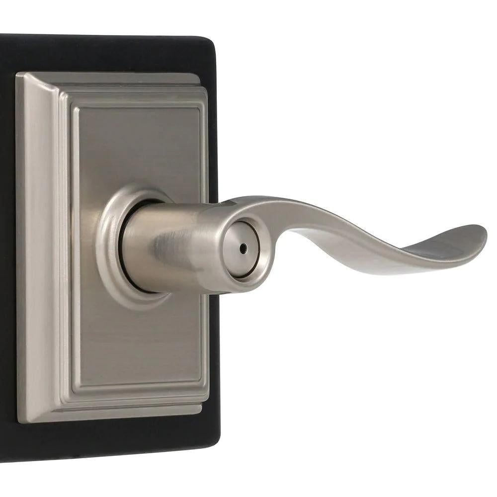 Accent Satin Nickel Privacy Bed/Bath Door Lever with Addison Trim
