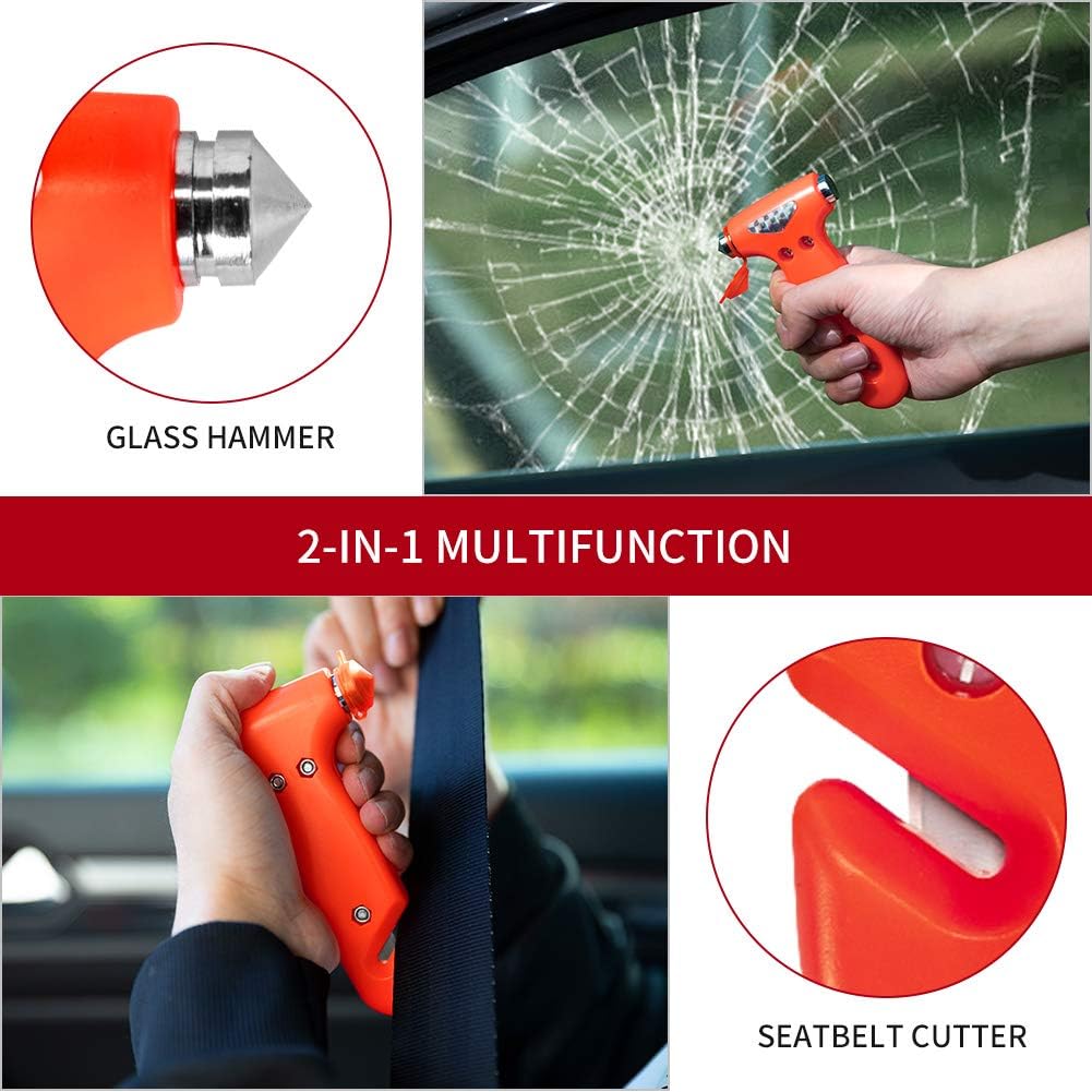 MOTORBUDDY 2-Pack Car Safety, Auto Emergency Escape Hammer with Window Breaker and Seat Belt Cutter, Striking Red Tool for Car Accidents