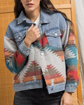 lapel loose denim stitching woolen coat