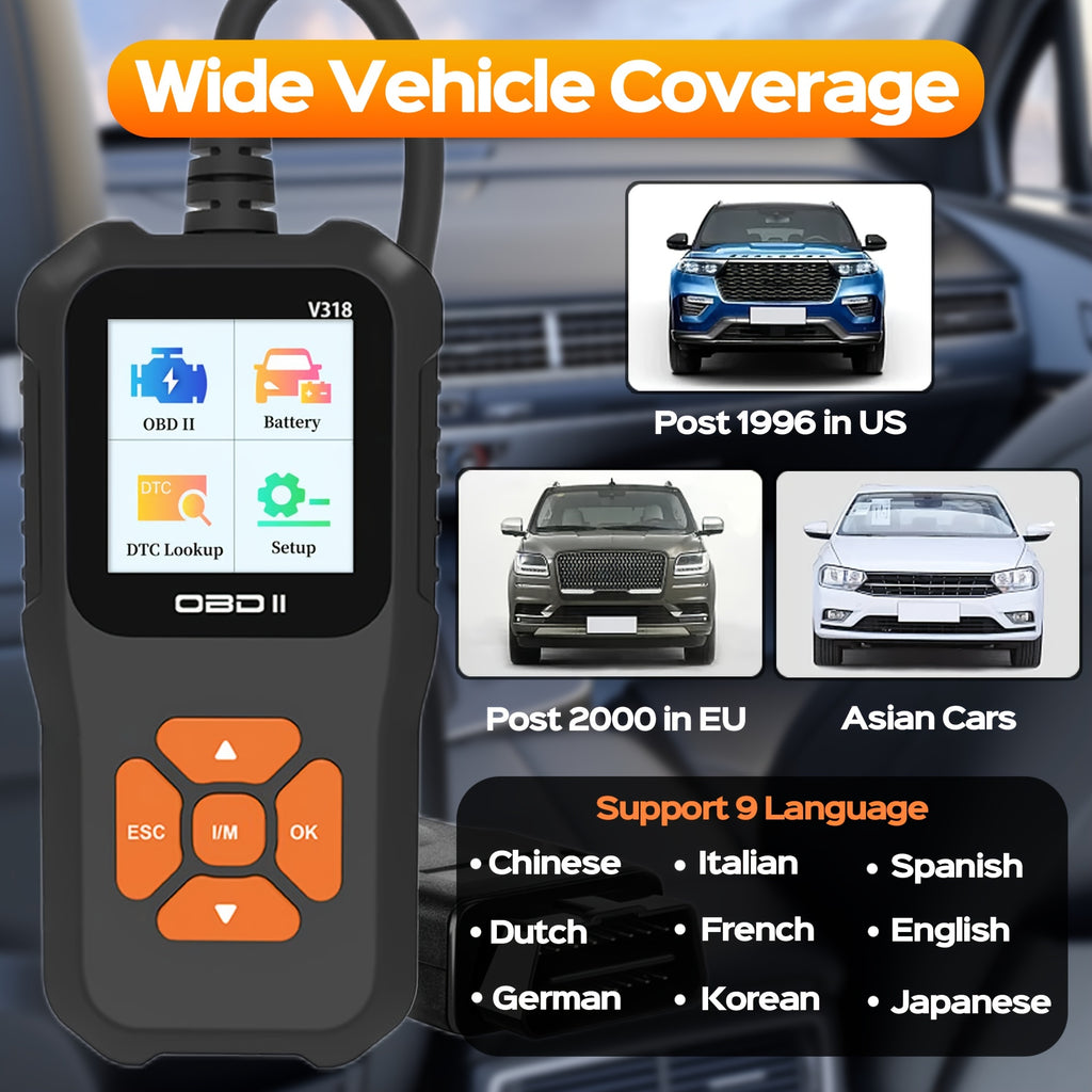 OBD2 Car Scanner Diagnostic Scan Tool V318-2,  Color ScreenVehicle Fault Code Reader , Auto Read Fault Code Check Engine Light For OBDII Protocol Cars