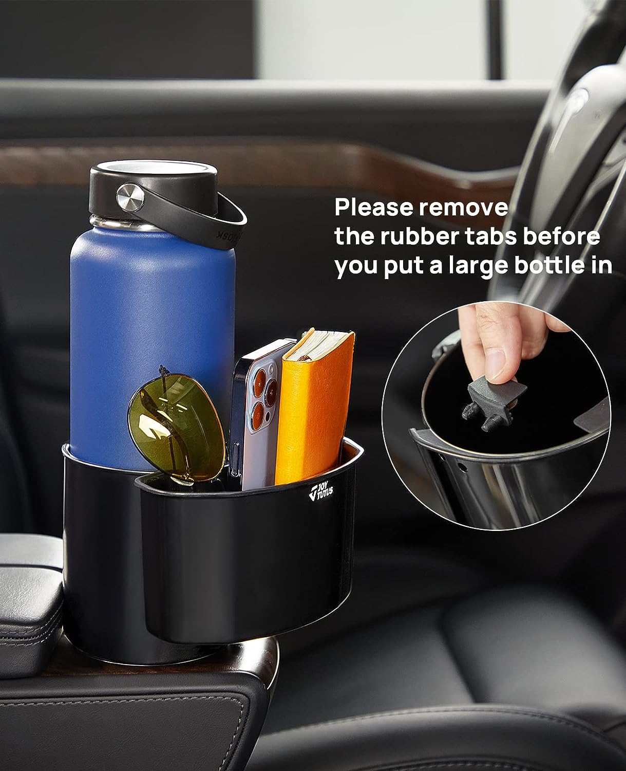 JoyTutus Cup Holder with Storage Box 2 Pack, Cup Holder Expander for Car, Large Car Cup Holder Adapt Most Regular Cup Holder 18-40oz, fit in 2.75-3.25inch Car Holder, with Attached Organizer