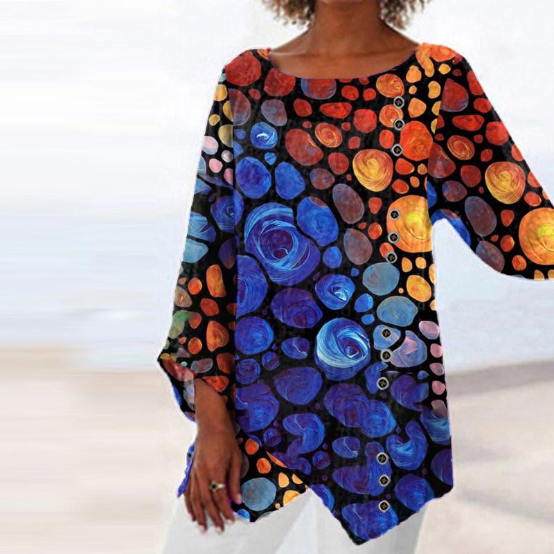 Ladies Round Neck Long Sleeve Fashion Printed Top