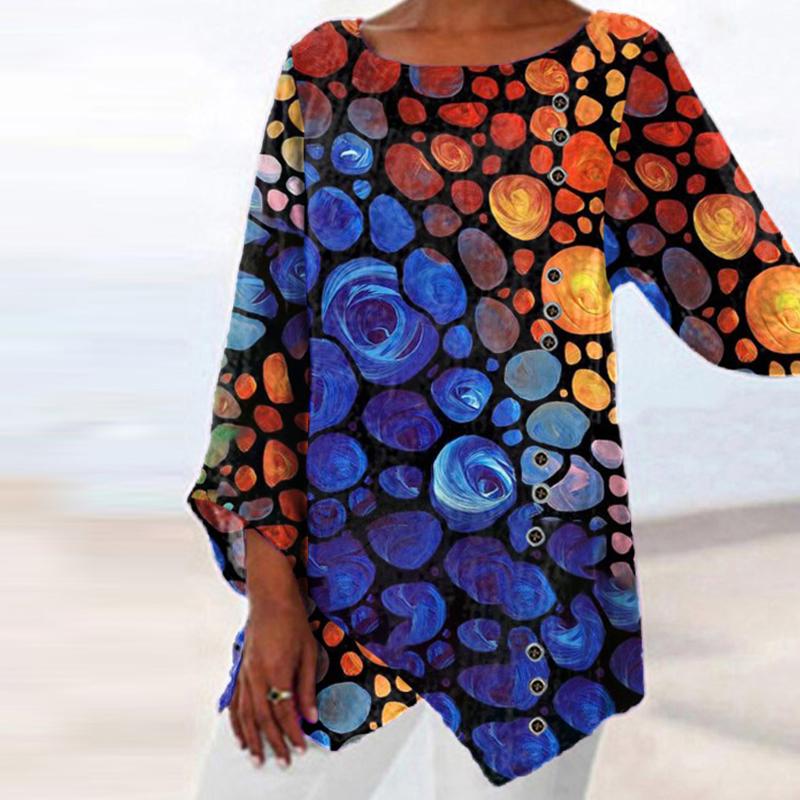 Ladies Round Neck Long Sleeve Fashion Printed Top