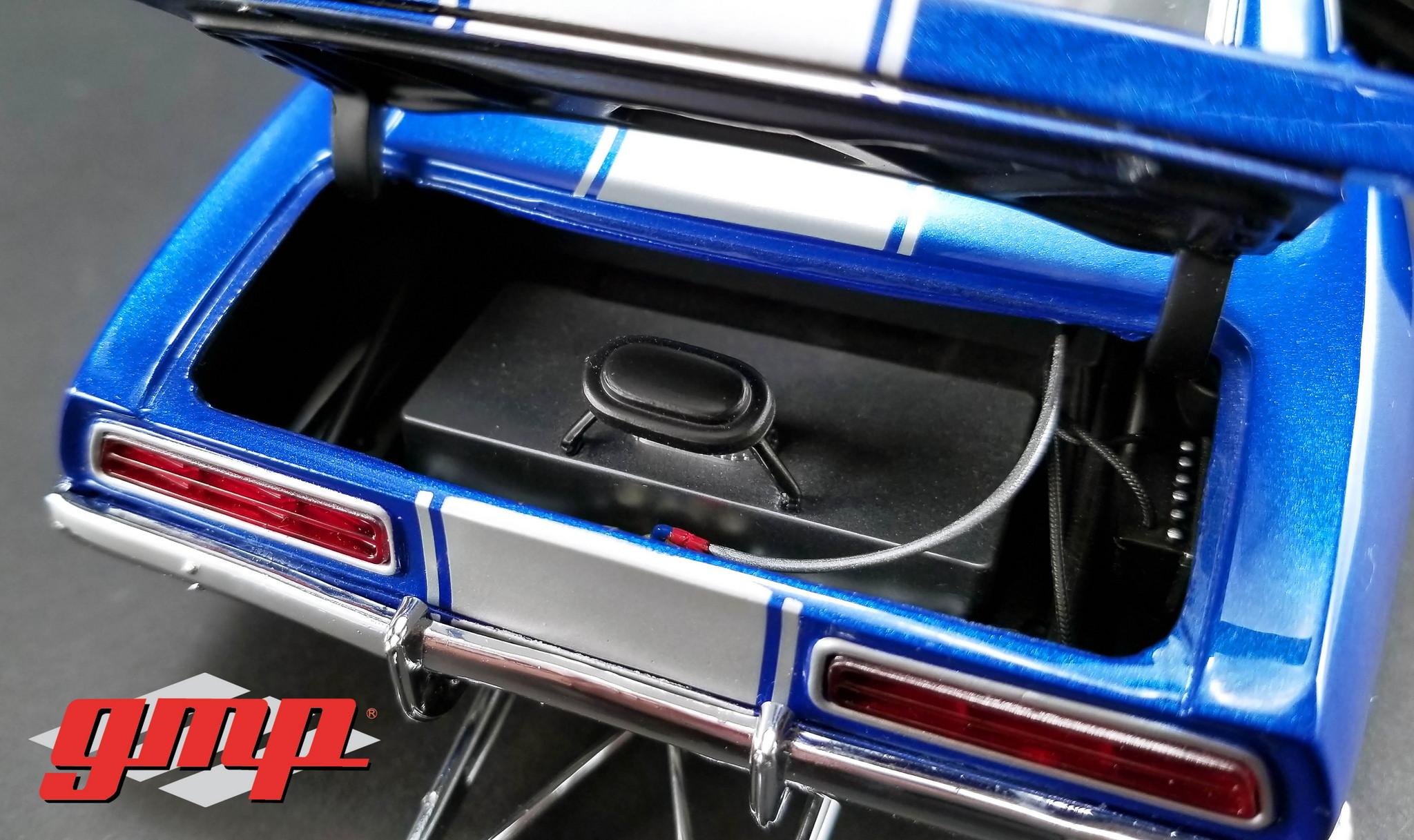 1969 Chevrolet Camaro 1320 Drag Kings Metallic Blue with White Stripe Limited Edition 1/18 Diecast Model Car by GMP