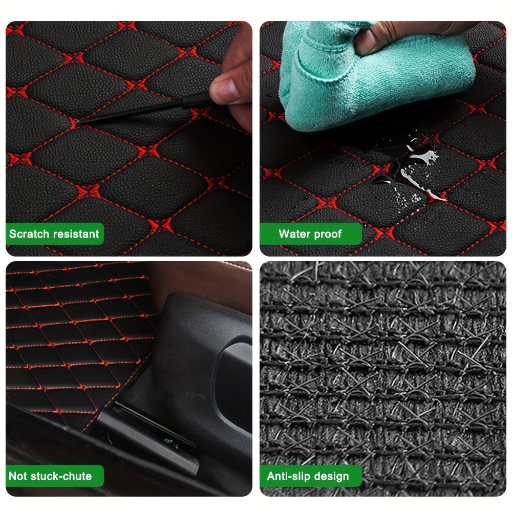 Upgrade Your Car With 4pcs Universal Waterproof Leather Car Floor Mats - Front &amp; Rear Full Set!