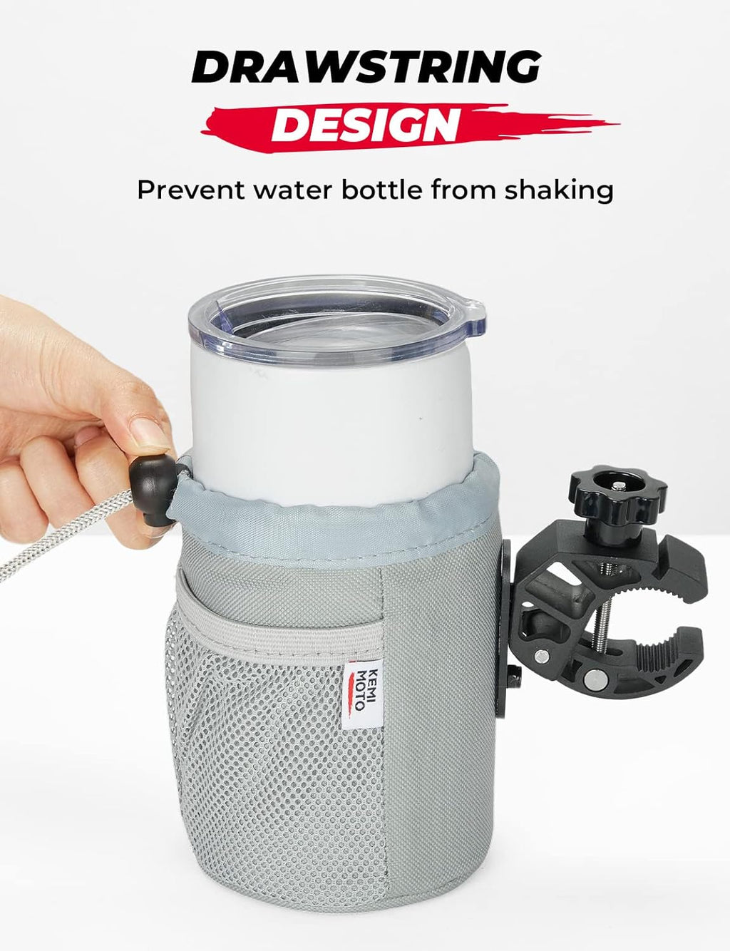 kemimoto Cup Holder with Clip, Oxford Fabric Boat Cup Holders for Drinks with 0.6"-1.5" Alligator Clamp, Cup Holder for Boat, Bike, Kayak, Motorcycle, Wheelchair, Walker, Scooter, Golf Cart, Gray