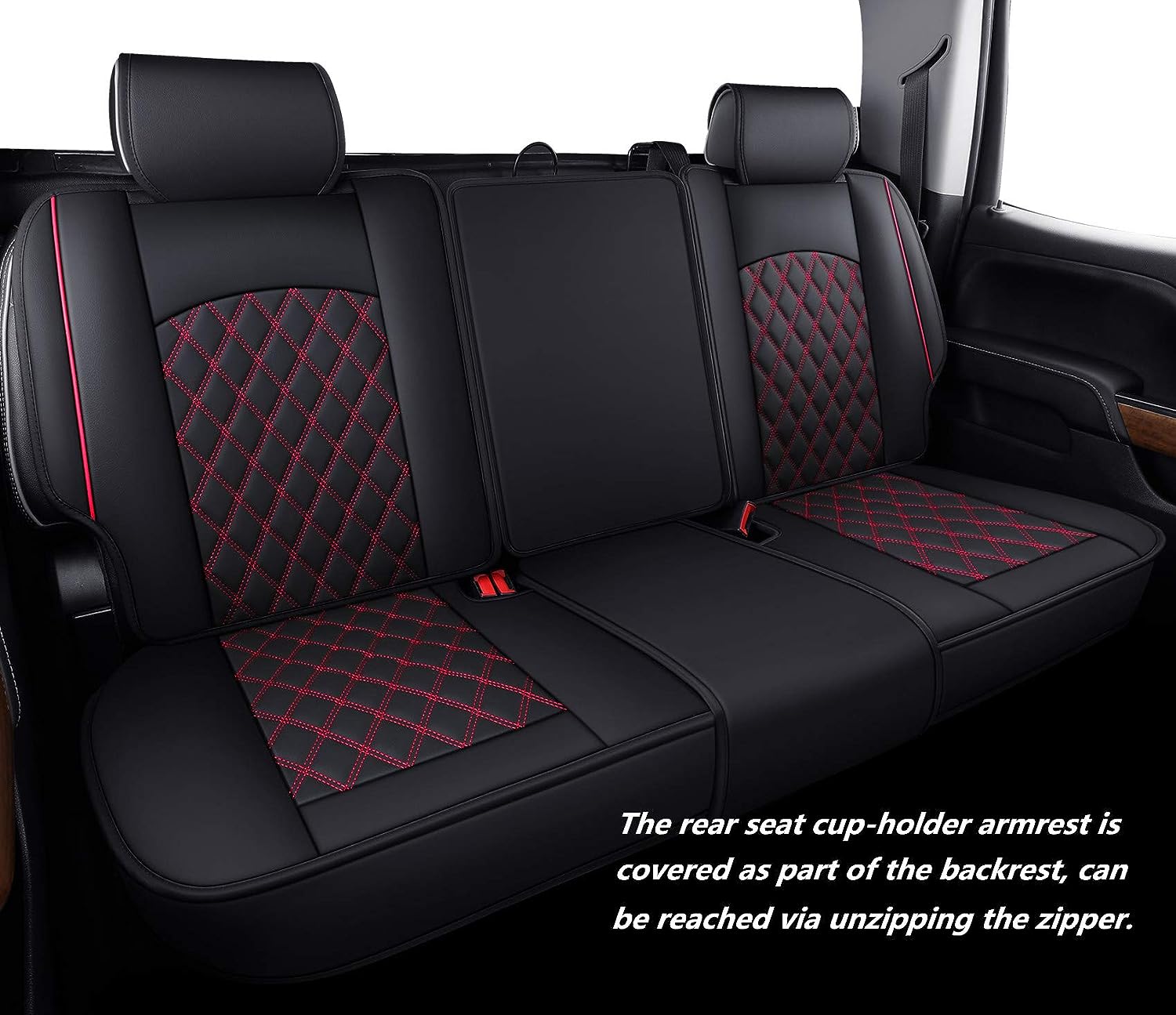 Aierxuan Seat Covers for Cars Full Set Chevy Silverado GMC Sierra Trail Boss Z71 Pickup 2007-2024 1500 2500HD 3500HD Crew Double Extended Cab Waterproof Leather (Full Set, Black-Red)