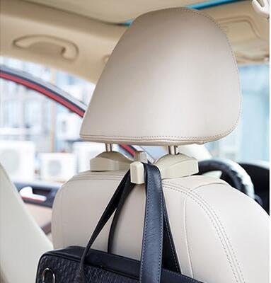 IPELY Universal Car Vehicle Back Seat Headrest Hanger Holder Hook for Bag Purse Cloth Grocery (Dark Beige -Set of 2)