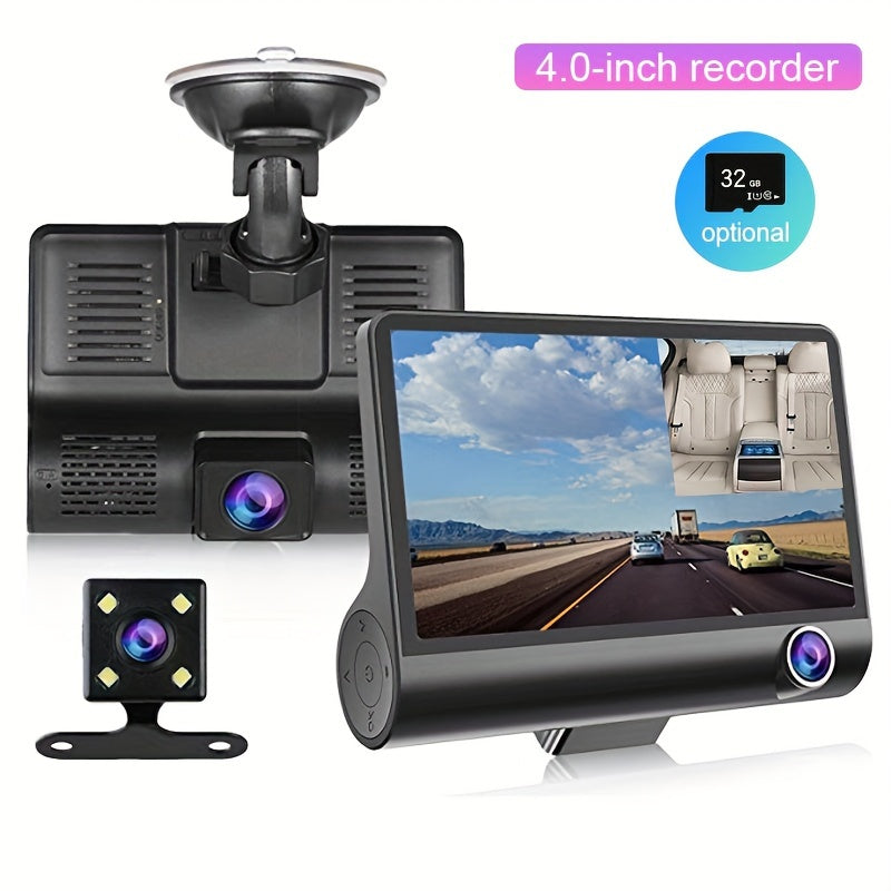 Three-record High-definition Night Vision  Driving Recorder Suction Cup Three-lens Car Front And Rear Simultaneous Video Tape Reversing Wide Angle