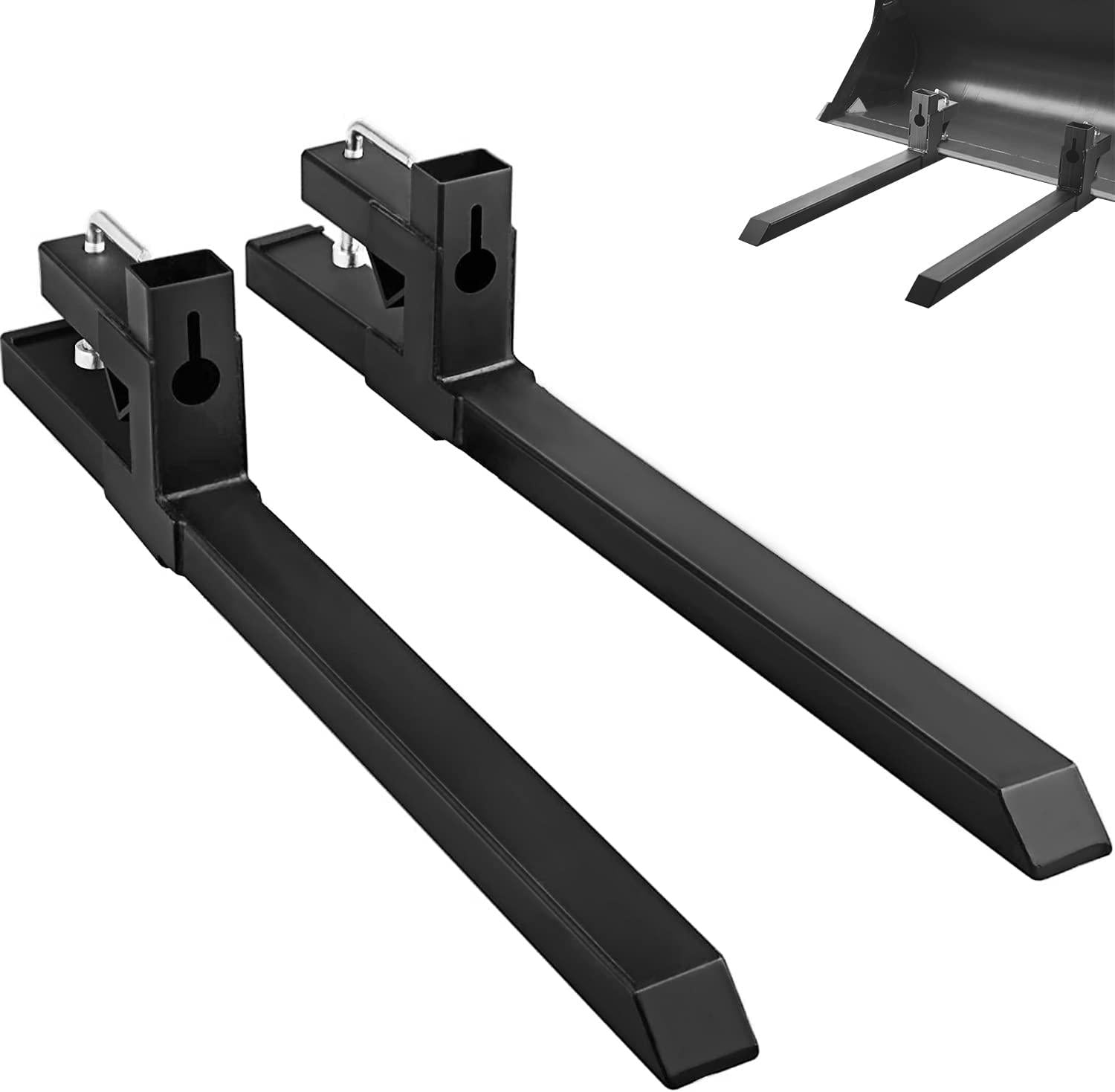 Mophorn Pallet Forks 42.9" 4000 Lbs Max, Clamp On Tractor Bucket Forks 58.7" Total Length, Heavy Duty Front Loader Forks, Fork Attachment for Skid Steer,Loader Bucket