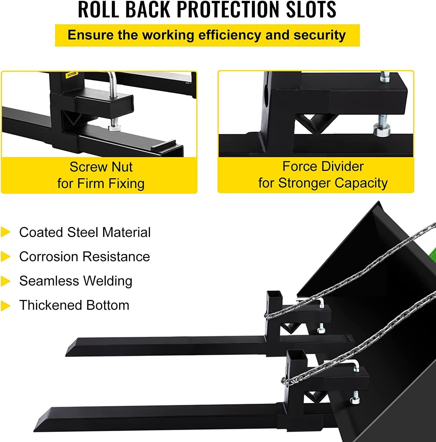 Mophorn Pallet Forks 42.9" 4000 Lbs Max, Clamp On Tractor Bucket Forks 58.7" Total Length, Heavy Duty Front Loader Forks, Fork Attachment for Skid Steer,Loader Bucket
