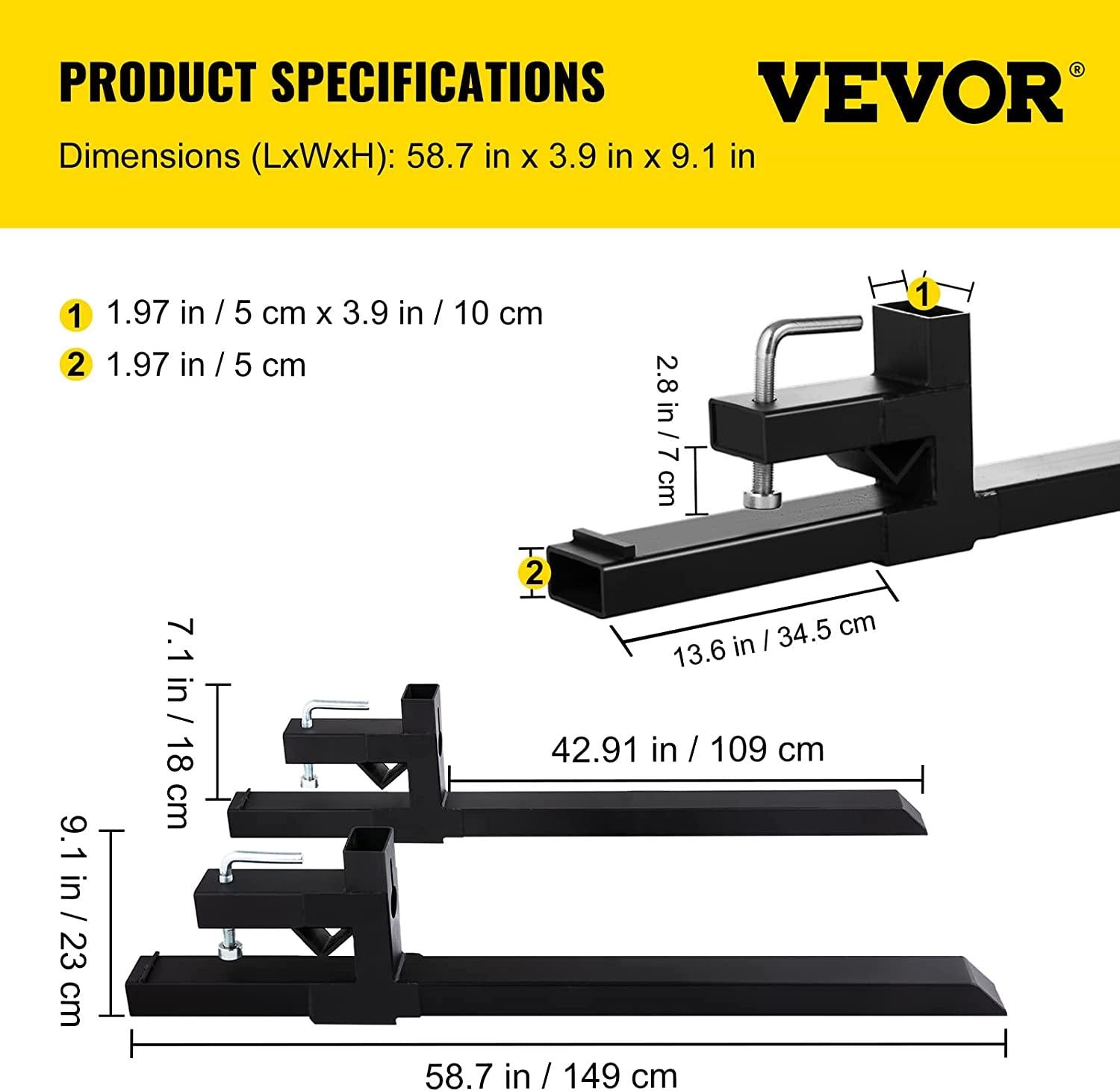 Mophorn Pallet Forks 42.9" 4000 Lbs Max, Clamp On Tractor Bucket Forks 58.7" Total Length, Heavy Duty Front Loader Forks, Fork Attachment for Skid Steer,Loader Bucket