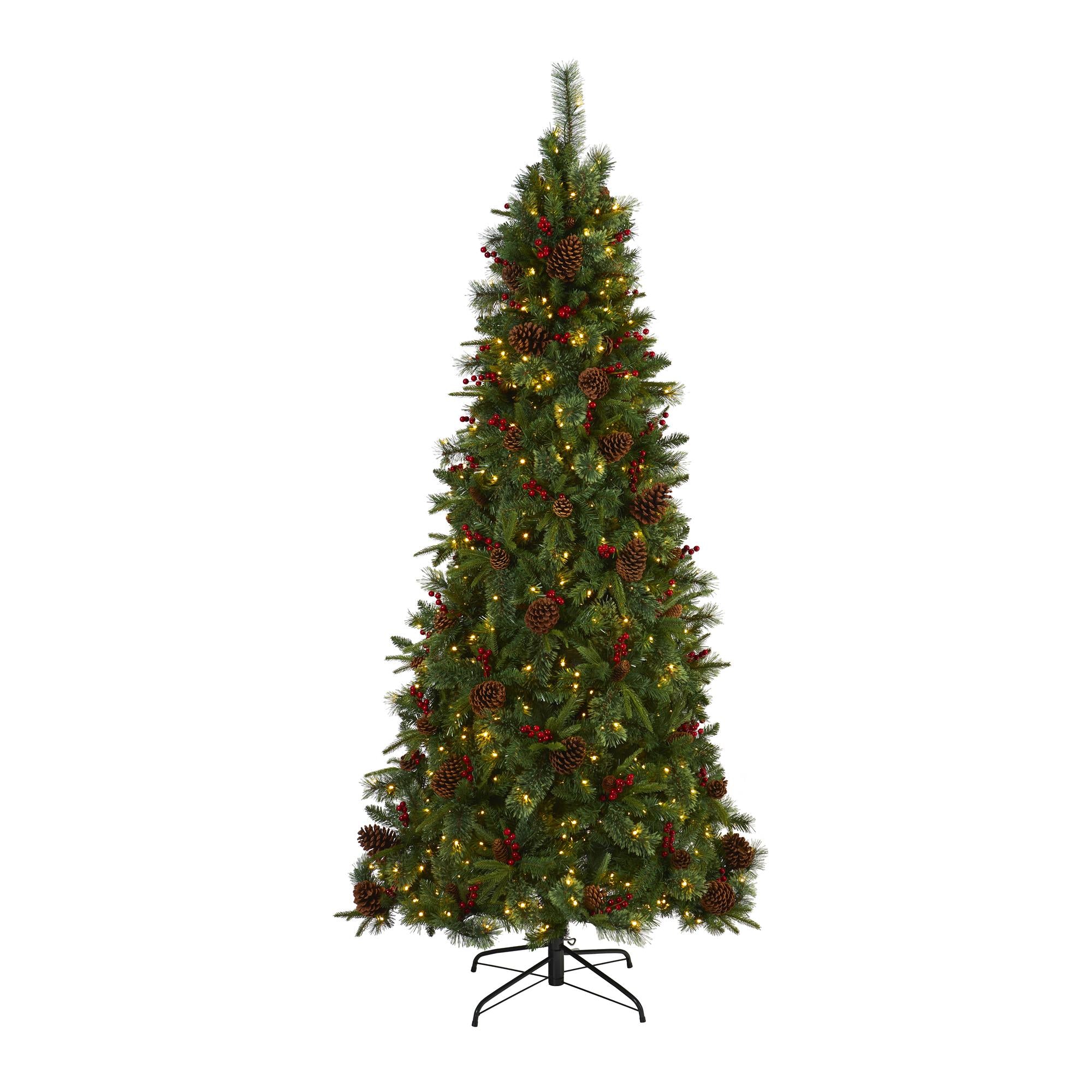 Nearly Natural 7.5' Mixed Pine Artificial Christmas Tree Prelit with 450 LED Lights, Green