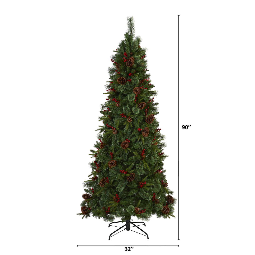 Nearly Natural 7.5' Mixed Pine Artificial Christmas Tree Prelit with 450 LED Lights, Green
