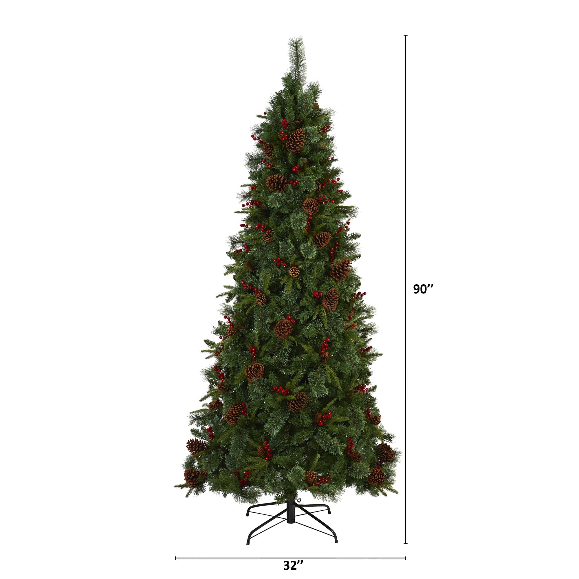 Nearly Natural 7.5' Mixed Pine Artificial Christmas Tree Prelit with 450 LED Lights, Green