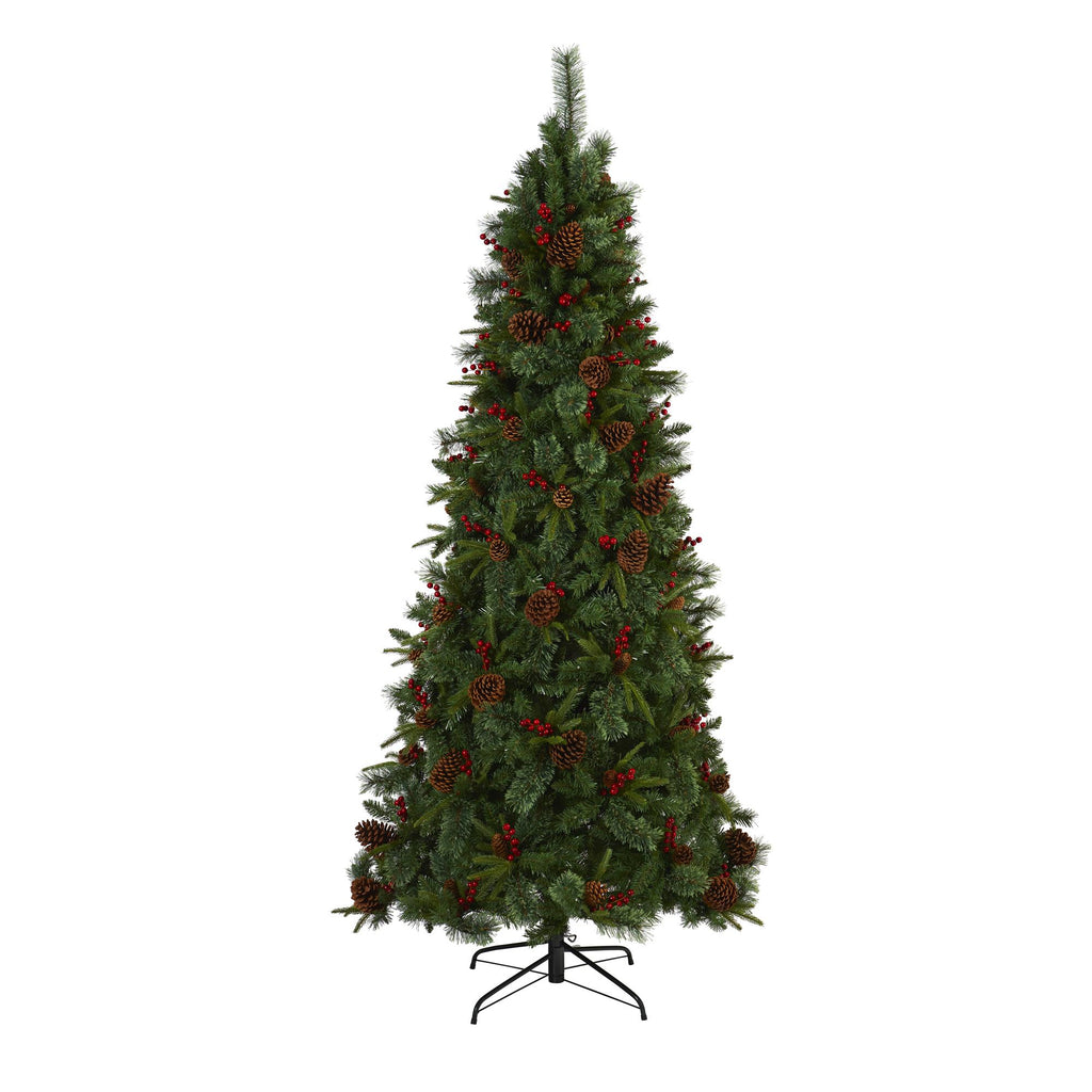 Nearly Natural 7.5' Mixed Pine Artificial Christmas Tree Prelit with 450 LED Lights, Green