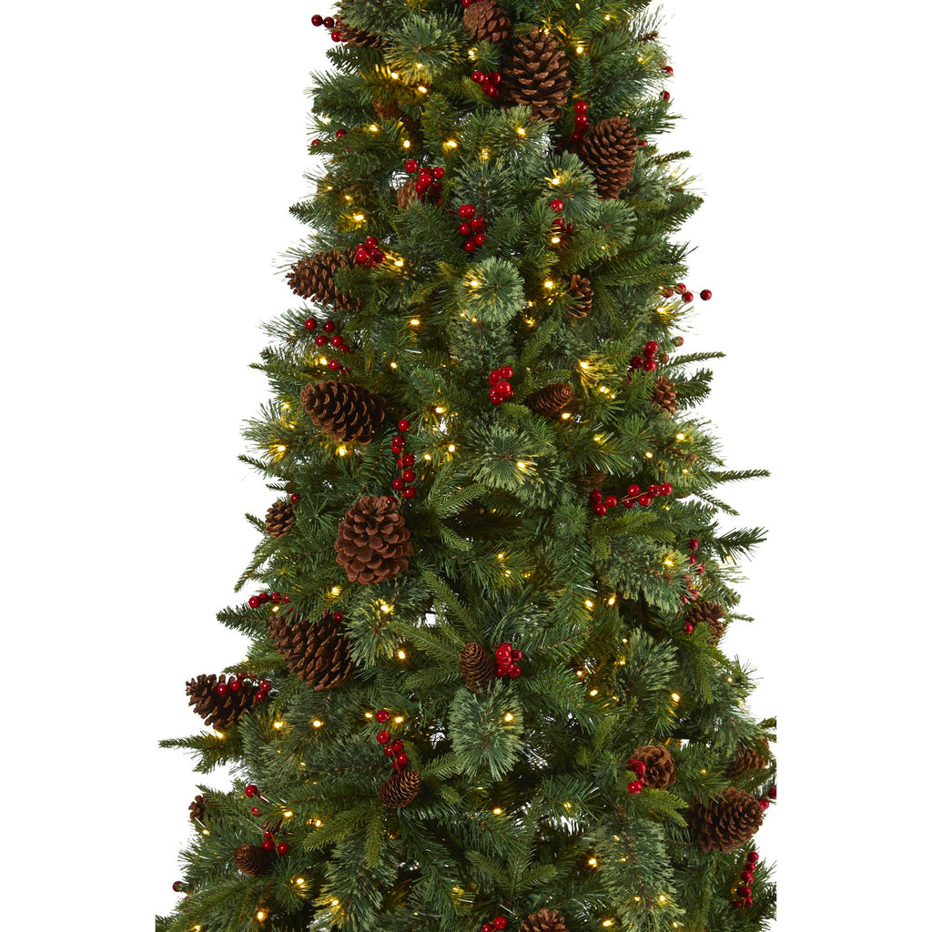 Nearly Natural 7.5' Mixed Pine Artificial Christmas Tree Prelit with 450 LED Lights, Green