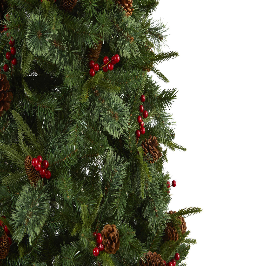 Nearly Natural 7.5' Mixed Pine Artificial Christmas Tree Prelit with 450 LED Lights, Green